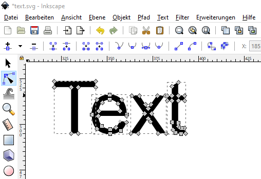 Inkscape Textobjekt in SVG Grafikojekt umwandeln