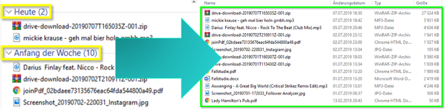 Windows 10 Dateien-Gruppierung nach Datum in Download-Ordner aufheben
