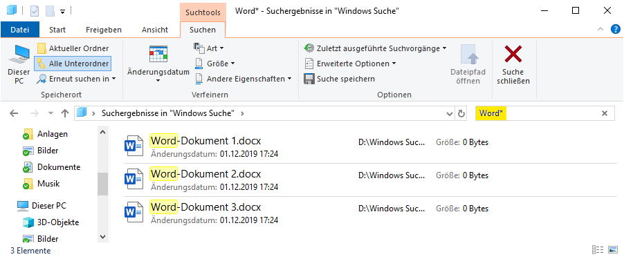 Windows Dateisuche mit Platzhalter