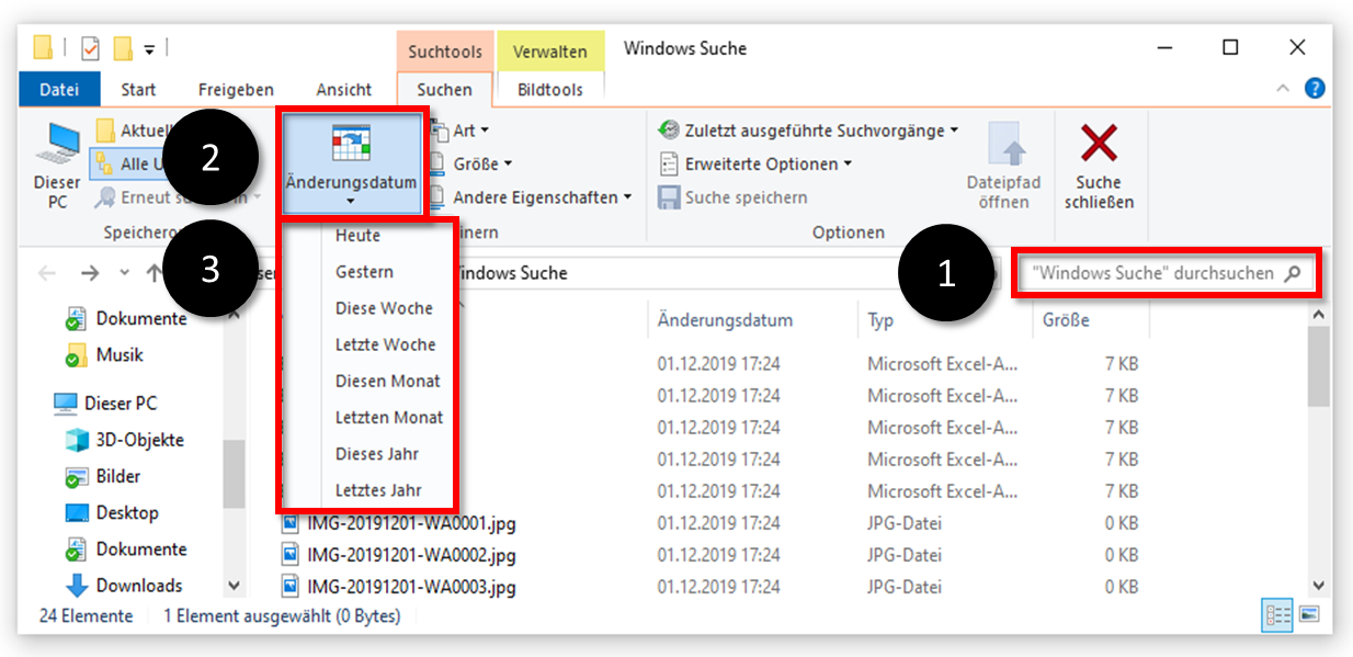 Windows Dateisuche nach Änderungsdatum