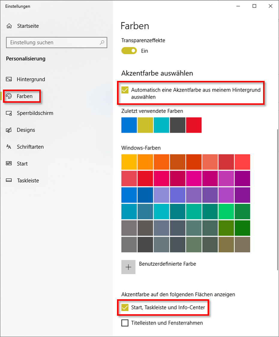 Windows Taskleistenfarbe aus Hintergrundbild